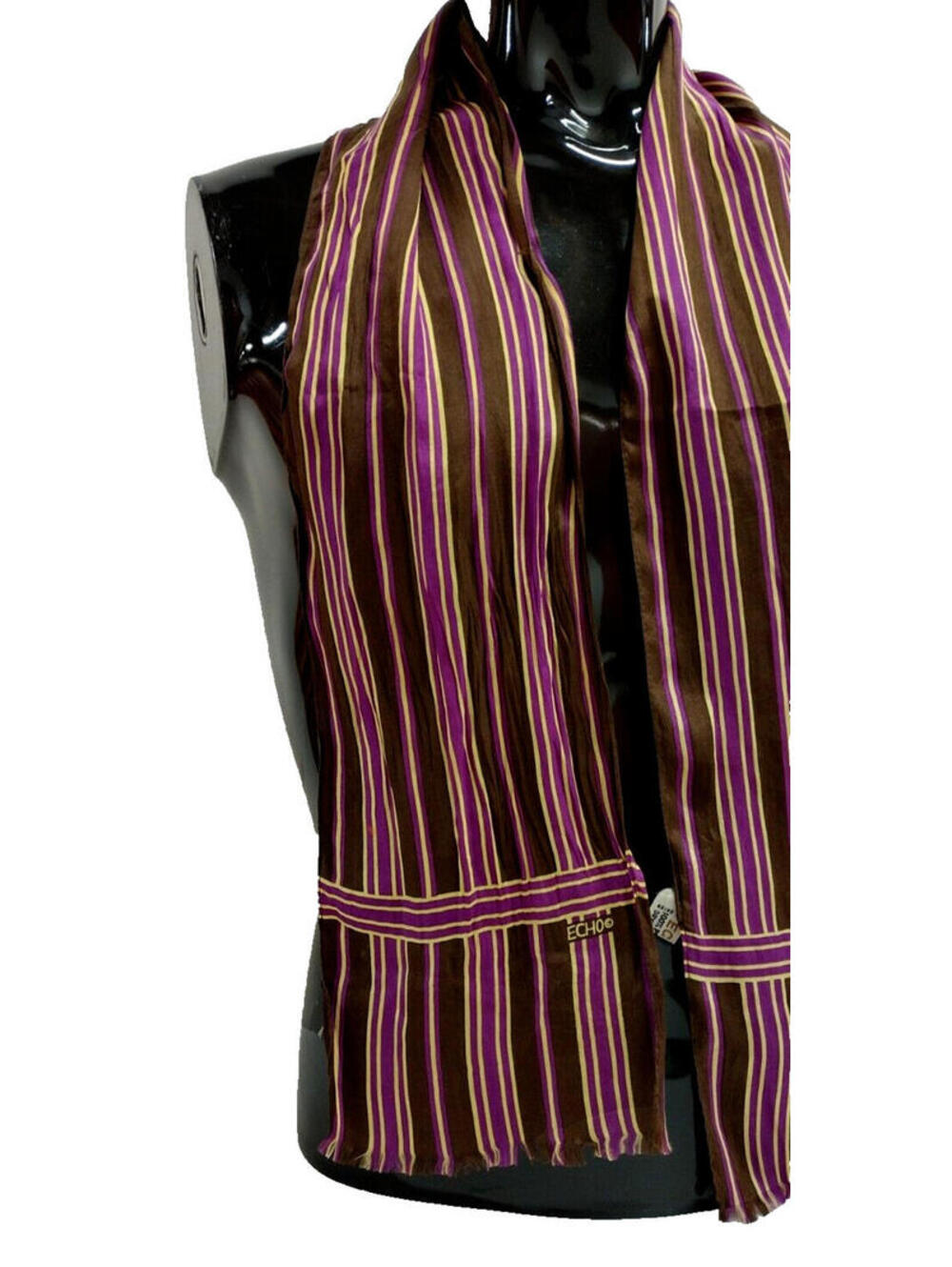 Vintage 1970s Echo Scarf Brown Boho Purple Stripes Browns Neck Scarf Head Scarf